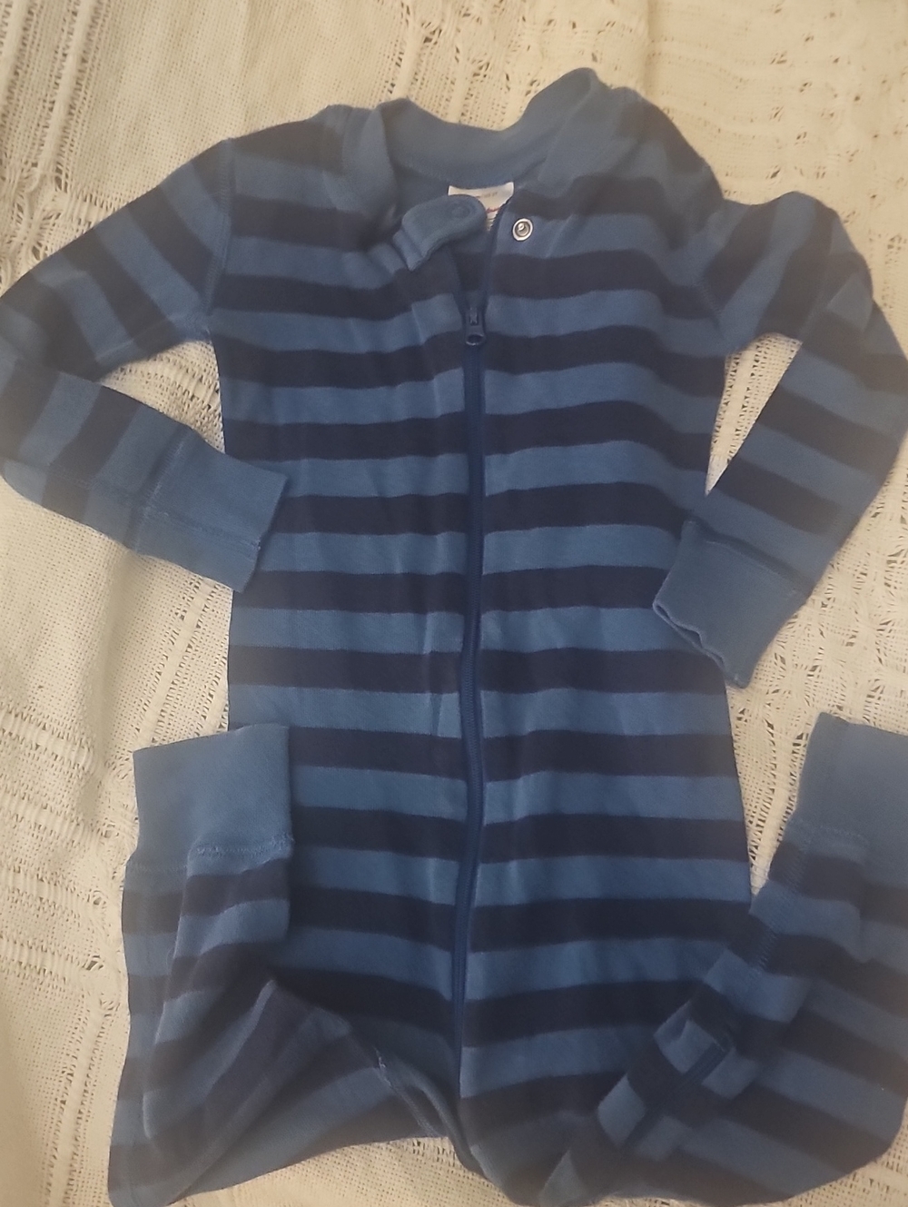 Hanna Andersson Navy Striped 2t Footed Pajamas Boy Girl 100% Cotton